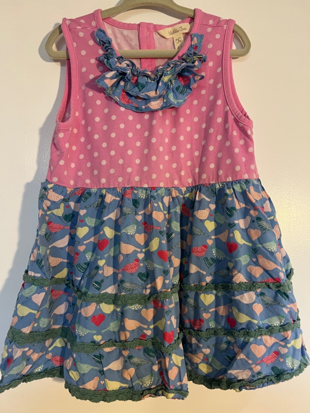 Matilda Jane Pink Trim Blue Heart-Print Ruffle Dress